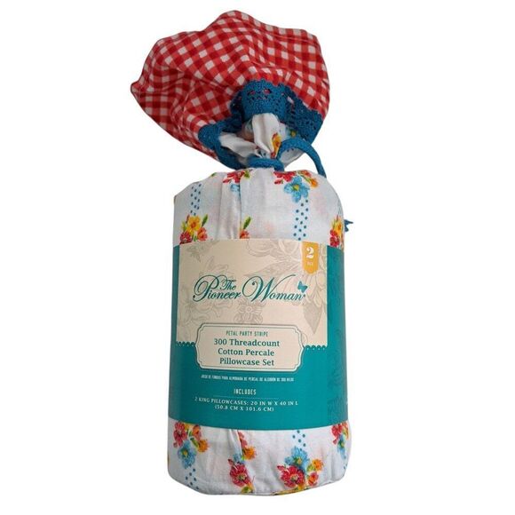 Pioneer Woman Petal Party Stripe 300 Thread Count Home Bed Floral Pillowcase 2 - Picture 1 of 8